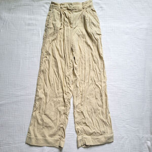 Jonathan Simkhai Womens Small Linen Blend Wide Leg Tan Pants Trousers